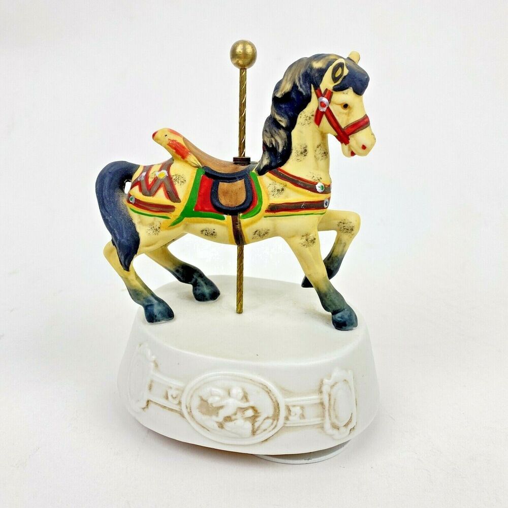 Vtg Willitts Melodies Porcelain Horse Rotating Musical Carousel 8972 Collectible